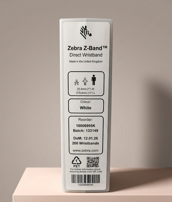 10006995K ​Оригинальный браслет Zebra Z‑Band Direct со склейкой в картридже ​200 штук для для Zebra ZD-510 и Zebra HC100 