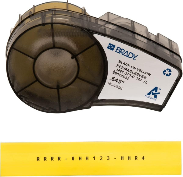 M21-375-C-342-YL Термоусадочная трубка BRADY полиолефиновая 16.4 мм, 2.1 м черный на желтом для маркировки